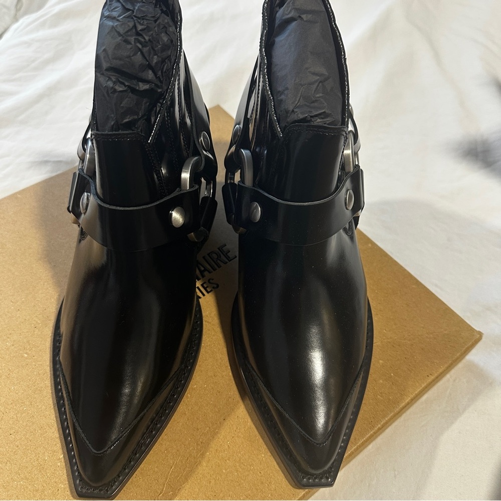 NEW in BOX ZADIG & VOLTAIRE Black N’Dricks Glossy Ankle Boots reg $558 Sz 38 - Picture 9 of 15